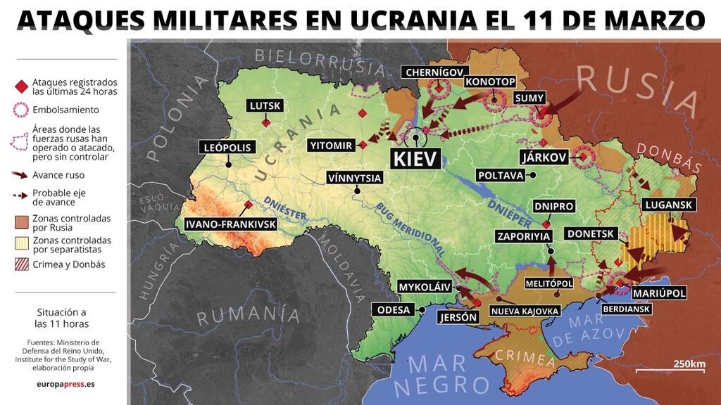 Mapa de la guerra en Ucrania a 11 de marzo