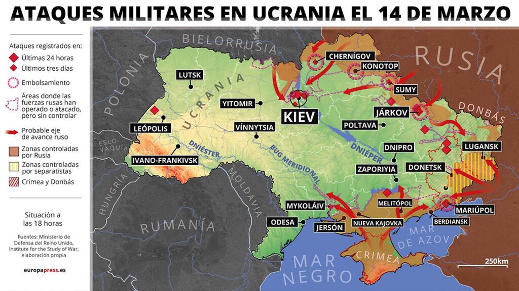 Frente en Ucrania el 14 de marzo a las 18:00 horas