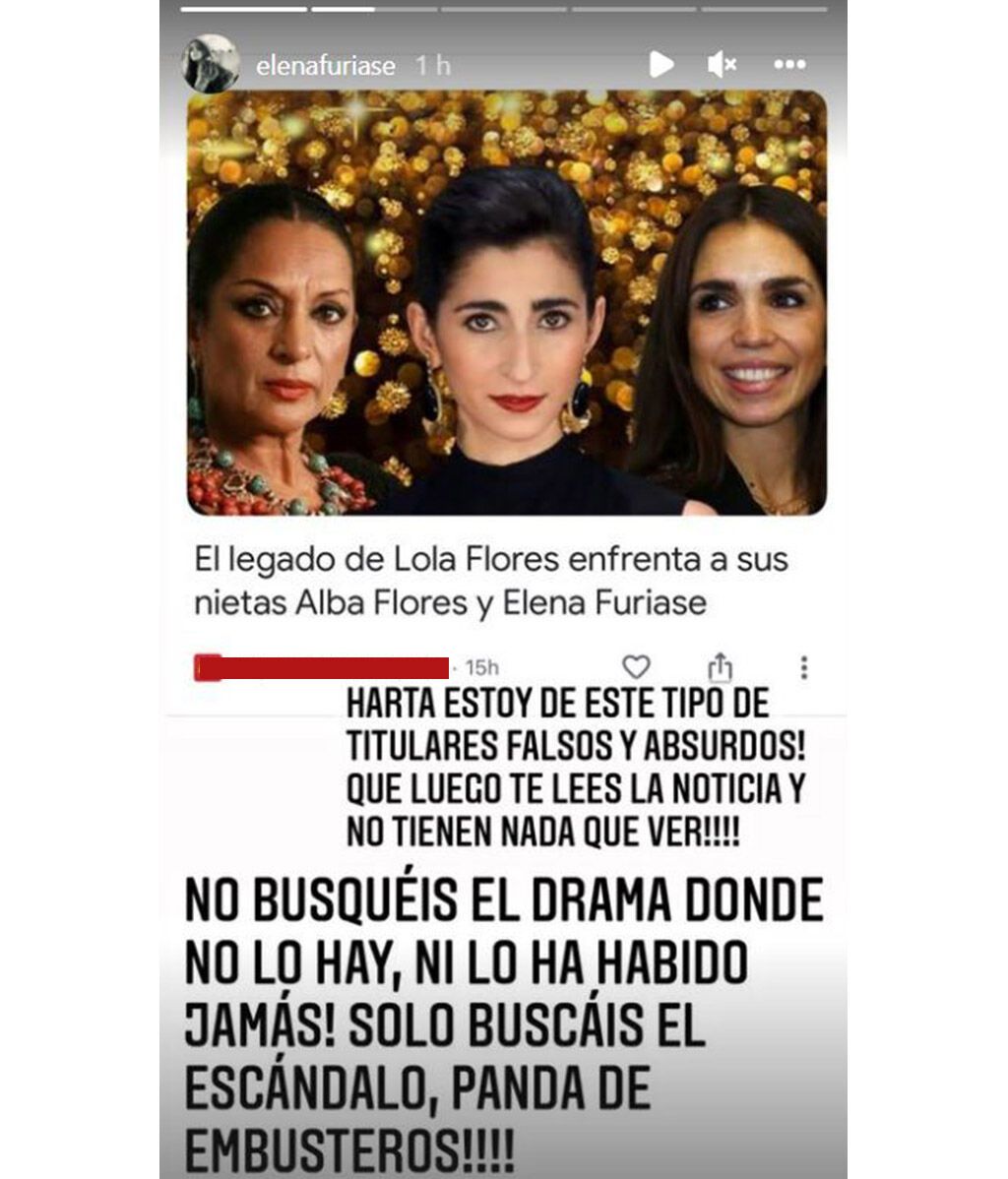 Elena Furiase, enfadada por un titular que la enfrenta a su prima Alba