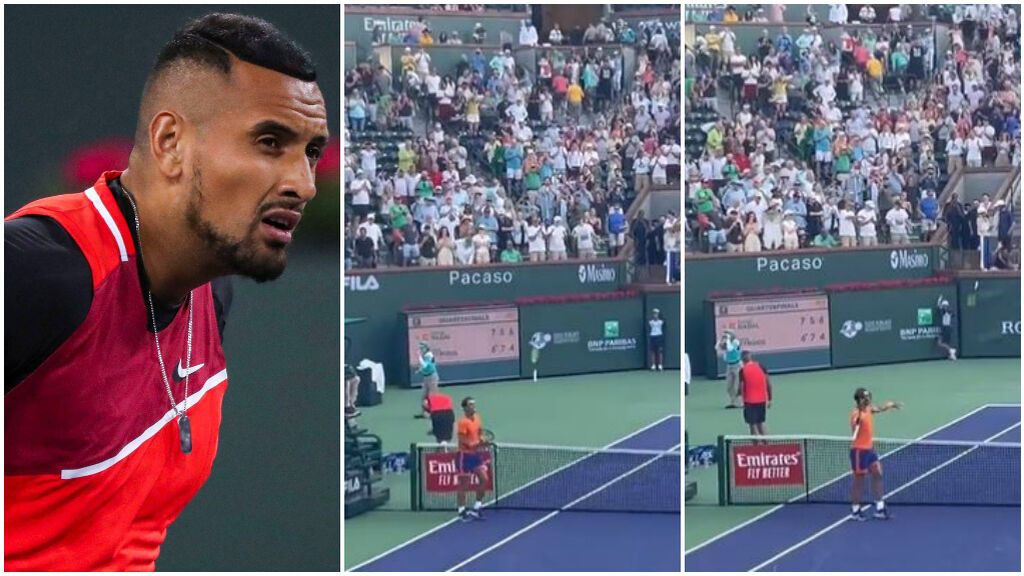 Nick Kyrgios casi golpea a un recogepelotas tras romper su raqueta con el suelo.