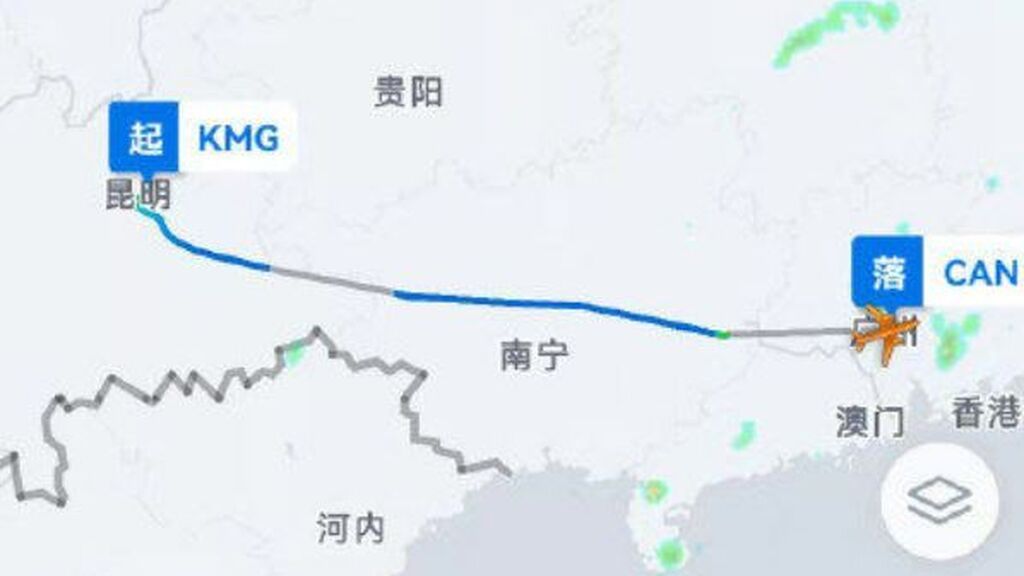 Trayecto del avión siniestrado en China este lunes