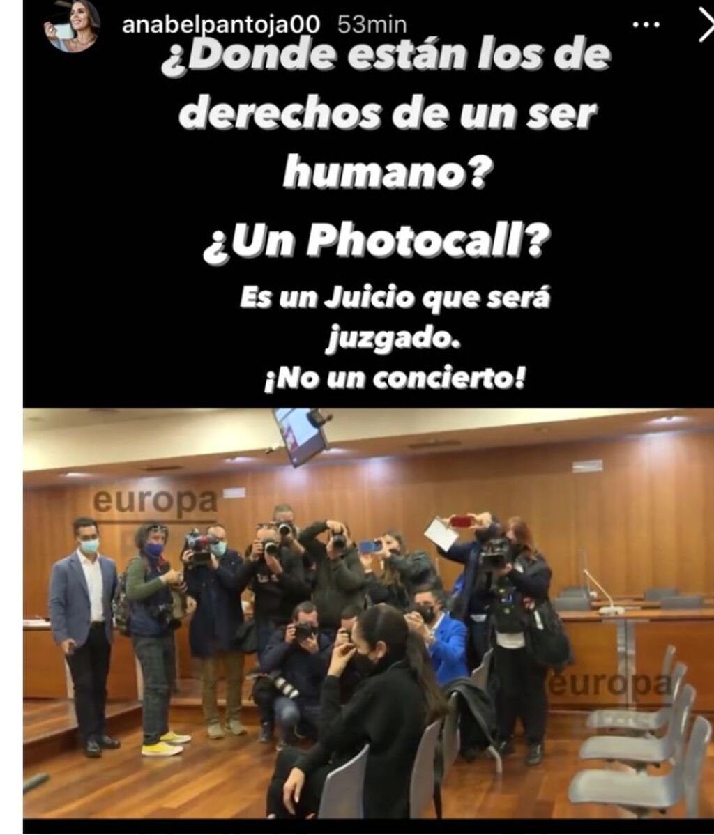 Captura de las stories de Anabel Pantoja: "Es un juicio, no un concierto"