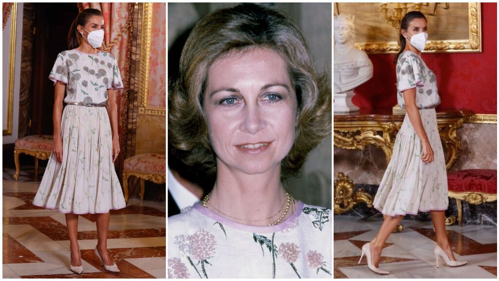 Para la recepción del presidente de Chile también se decantó por un vestido de la reina Sofía.