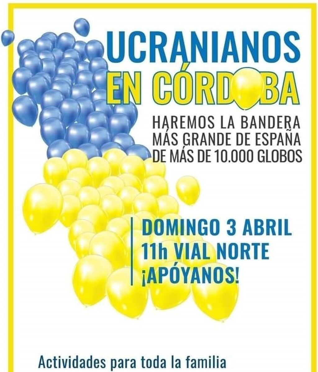 Cartel de la actividad solidaria en Córdoba con el pueblo ucraniano ante las consecuencias de la invasión rusa.