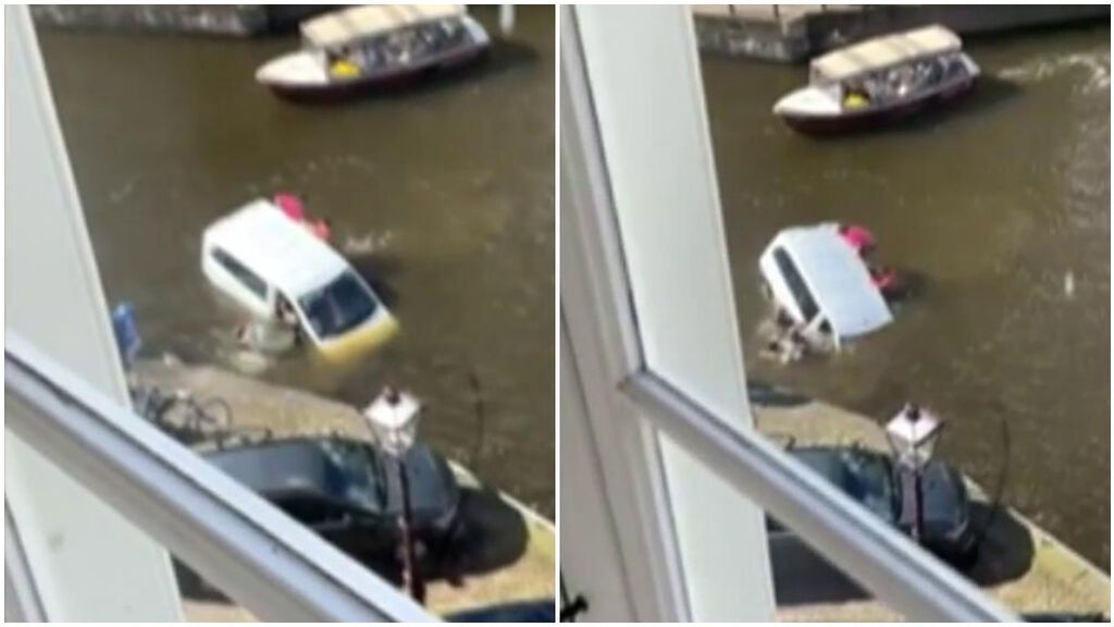 Una furgoneta con nueve turistas cae a un canal en Ámsterdam mientras aparcaba