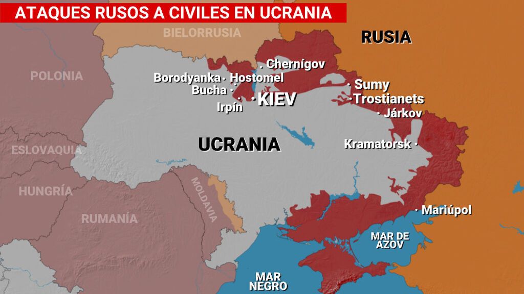El mapa de las ciudades más castigadas por las fuerzas rusas, de Bucha a Mariúpol