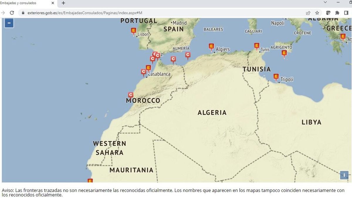 Exteriores borra la línea discontinua del Sáhara Occidental en su mapa de Marruecos