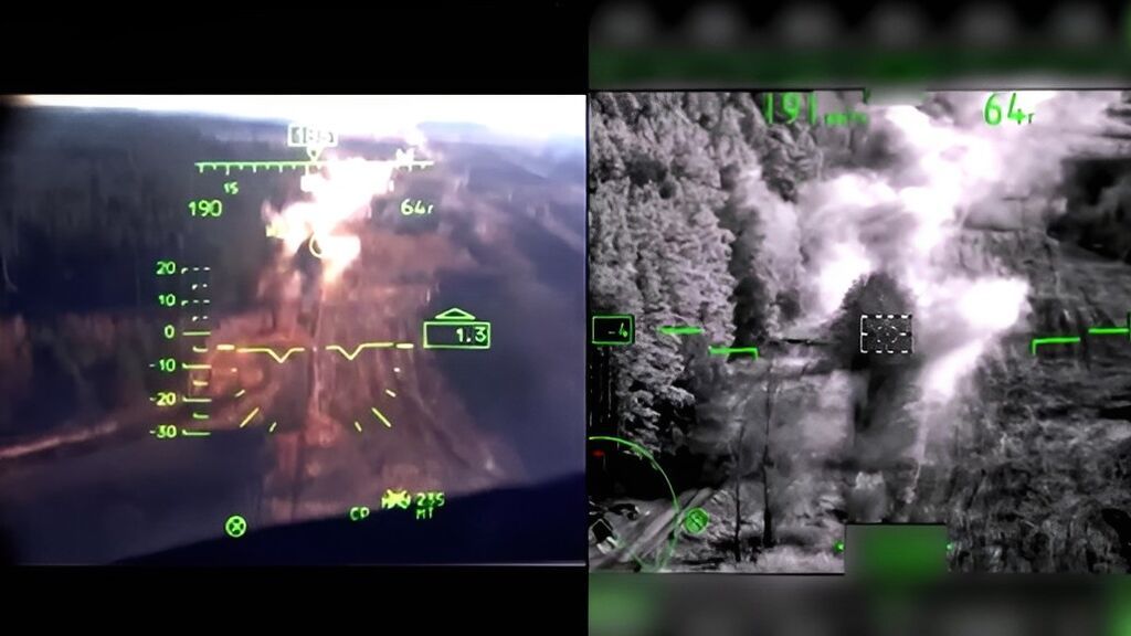 Rusia publica imágenes de un ataque con helicópteros a un convoy de blindados ucraniano