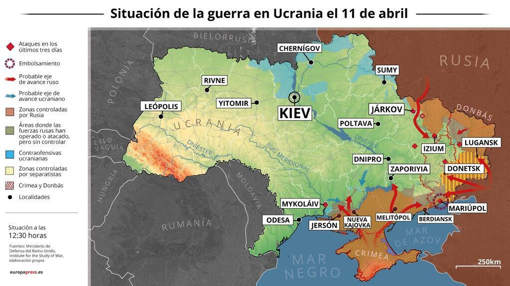 Mapa de los frentes de Ucrania 11 de abril