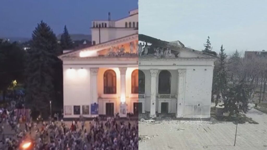 Antes y después del teatro de Mariúpol