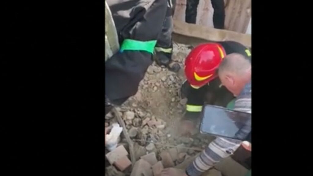 Rescatan un cachorro bajo los escombros de una vivienda en Ucrania