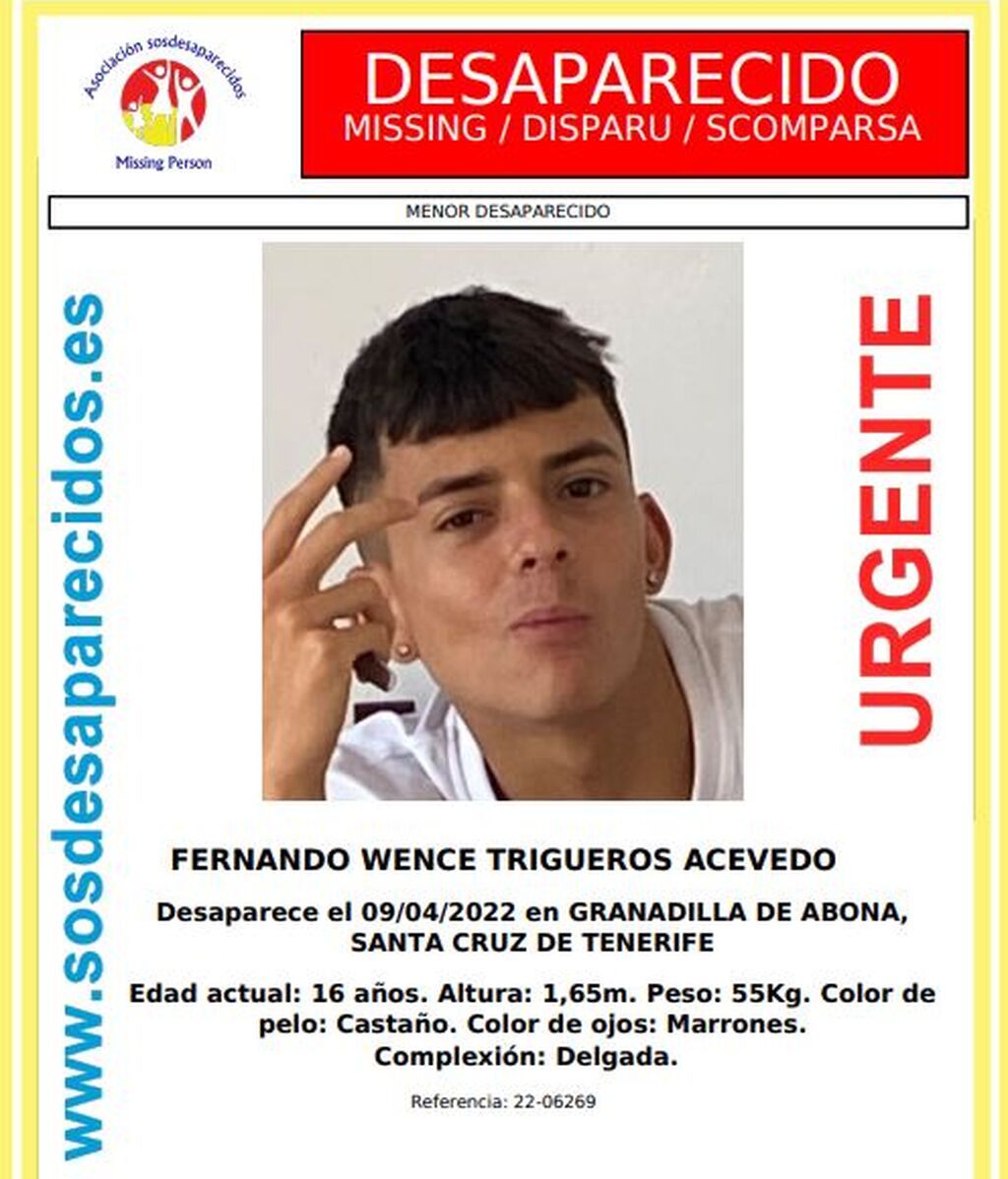 Fernando Wence Trigueros Acevedo, de 16 años, menor desaparecido en Granadilla de Abona