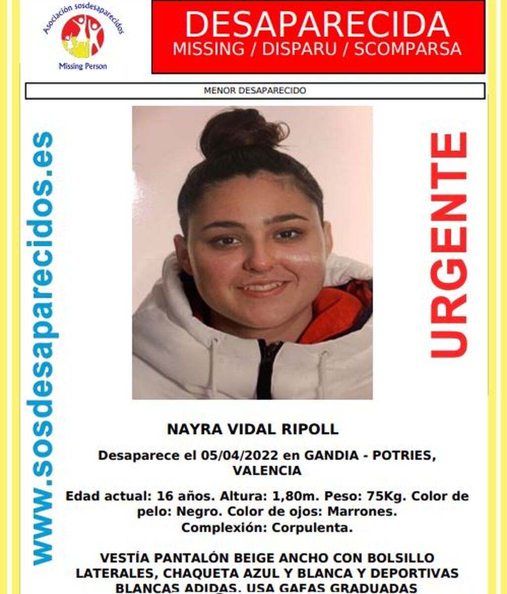Nayra Vidal Ripoll, de 16 años, menor desaparecida en Gandía