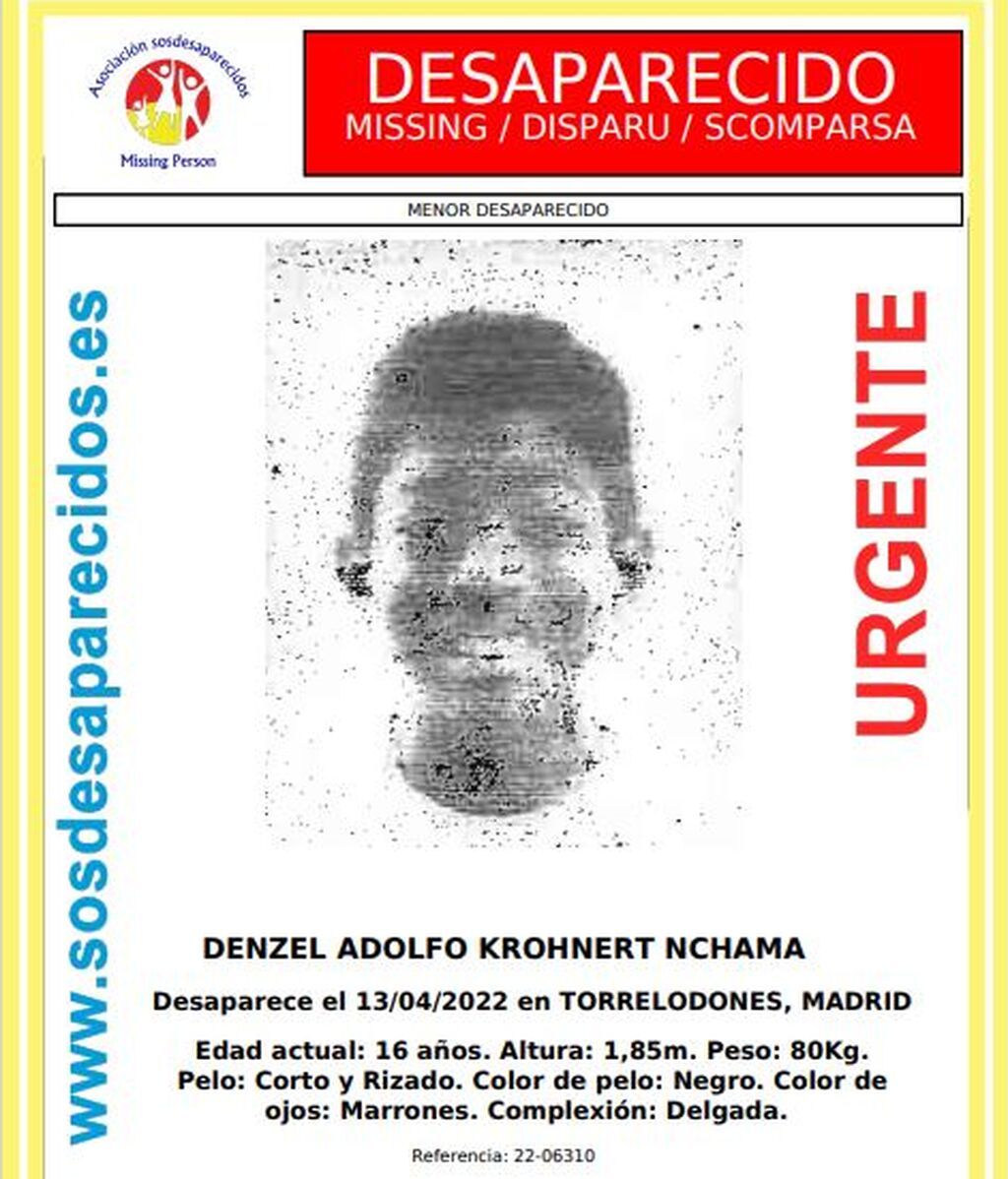 Denzel Adolfo Krohnert Nchama, de 16 años, menor desaparecido en Torrelodones
