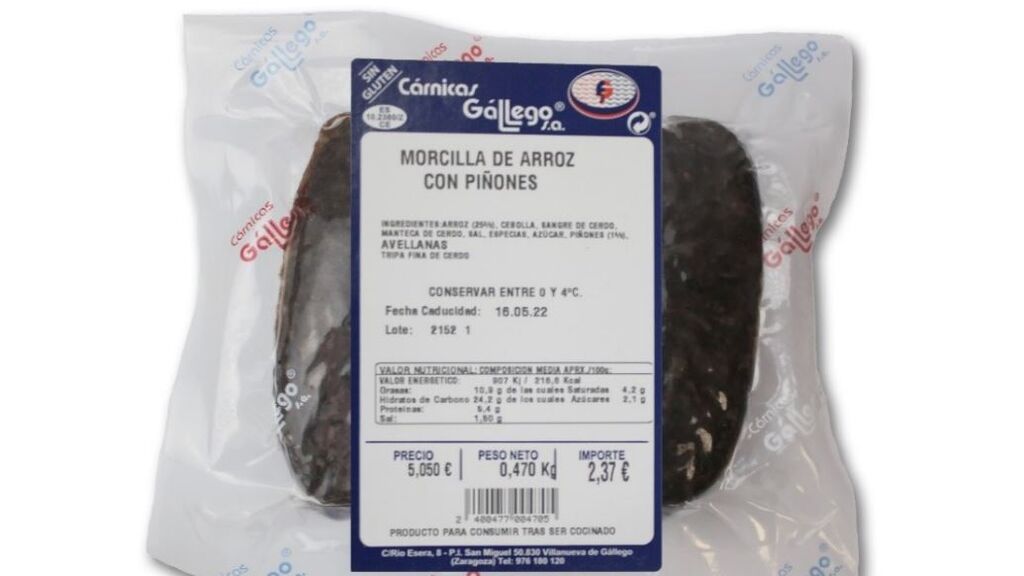 Alerta alimentaria en España: retiran una morcilla con arroz por contaminación con avellanas