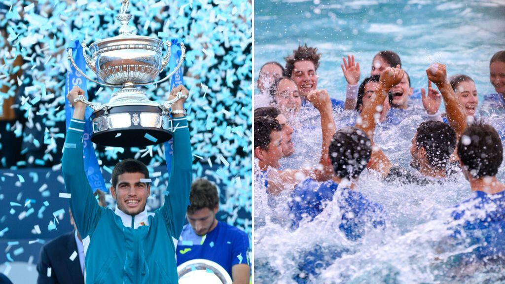 Carlos Alcaraz se lleva el Godó y lo celebra en la piscina: baño del murciano con los recogepelotas