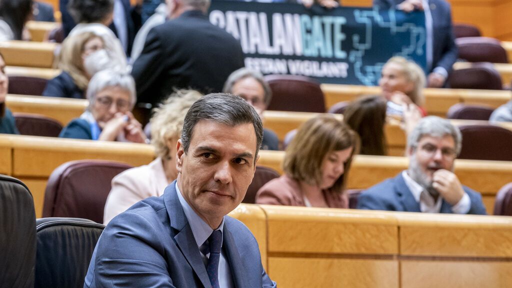 Senadores independentistas sacan una pancarta denunciando el 'catalangate'