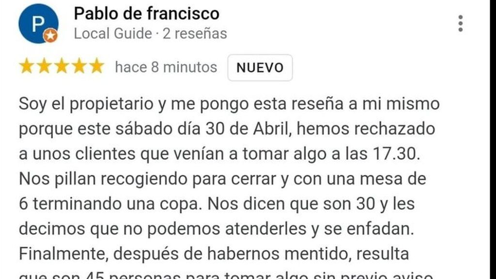 El dueño de un restaurante publica una autoreseña crítica en internet y su reflexión se hace viral