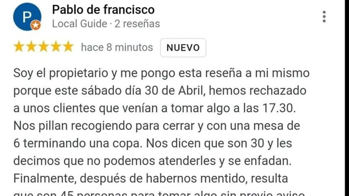 El dueño de un restaurante publica una autoreseña crítica en internet y su reflexión se hace viral El dueño de un restaurante publica una autoreseña crítica en internet y su reflexión se hace viral