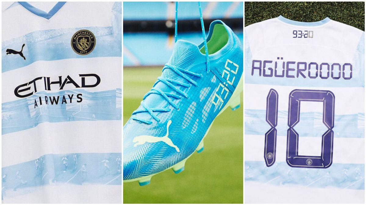 El Manchester City presenta sus nuevas camisetas y botas conmemorativas al gol de Agüero en el 93:20