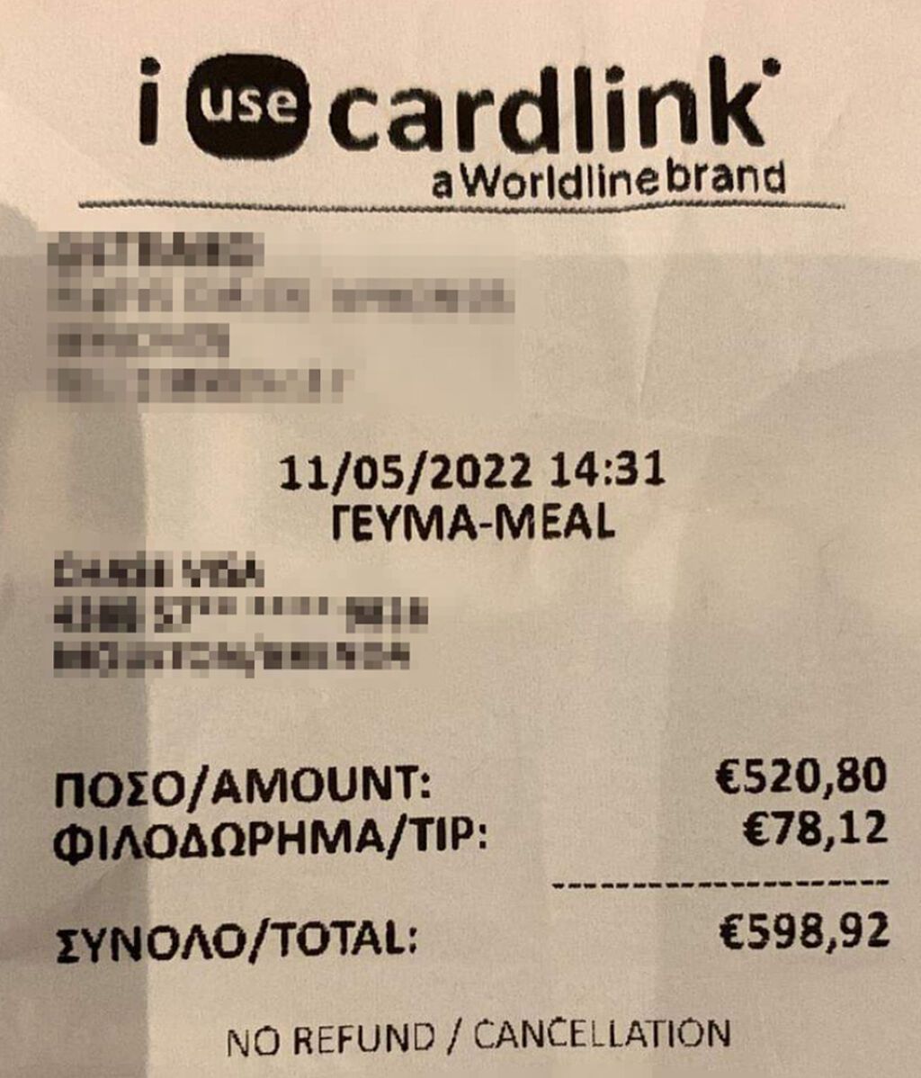 Cuenta del restaurante de Mykonos