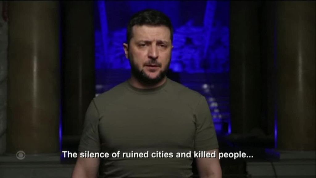 Volodimir Zelenski pide en los premios Grammy el apoyo de los músicos "pero no silencio" sobre la guerra de Ucrania