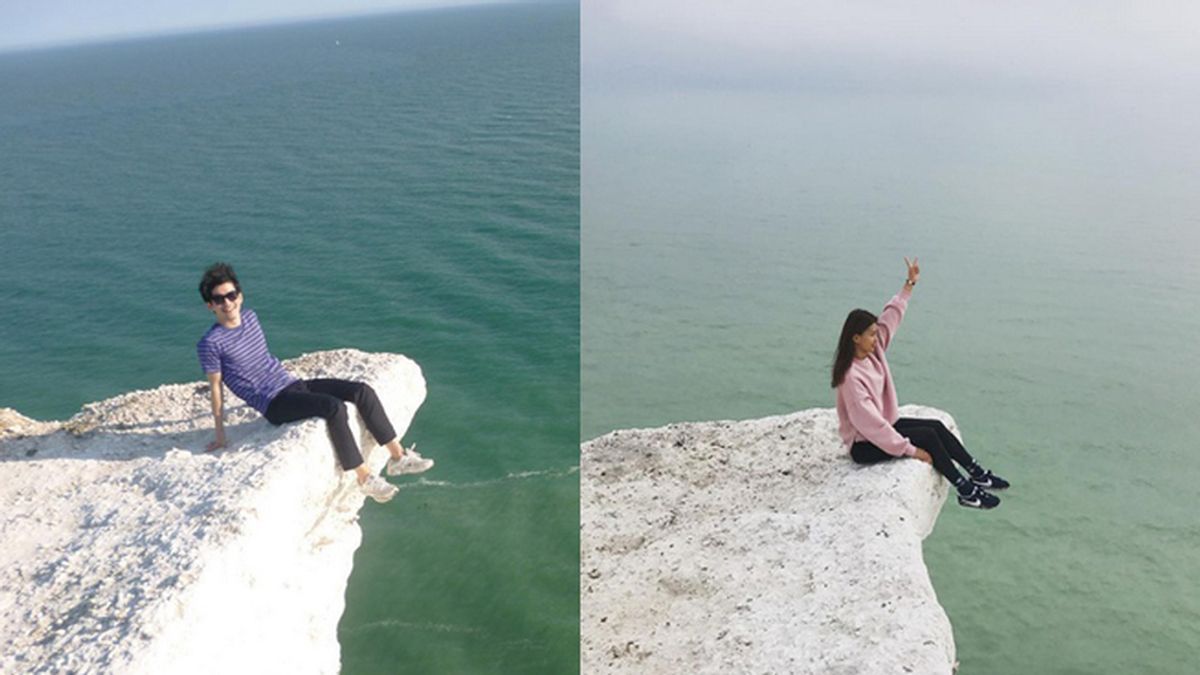 Varios turistas arriesgan sus vidas por un selfi en un temible acantilado