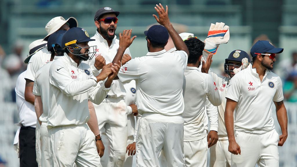 La selección india de críquet celebra su victoria sobre Inglaterra