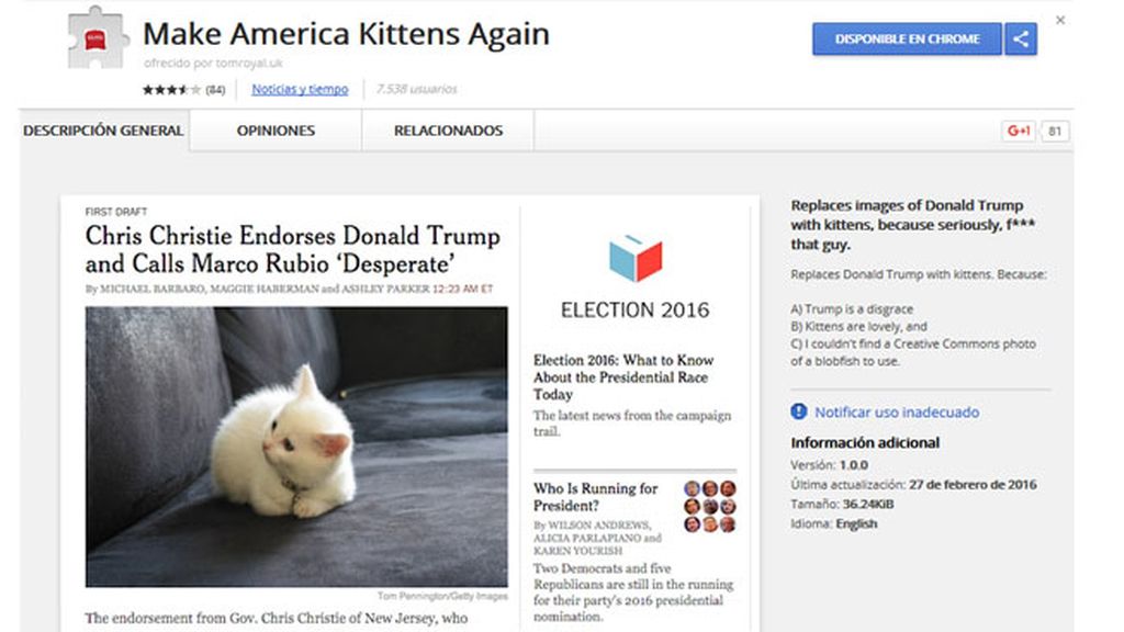 Una extensión de Google convierte las fotos de Trump en adorables gatitos