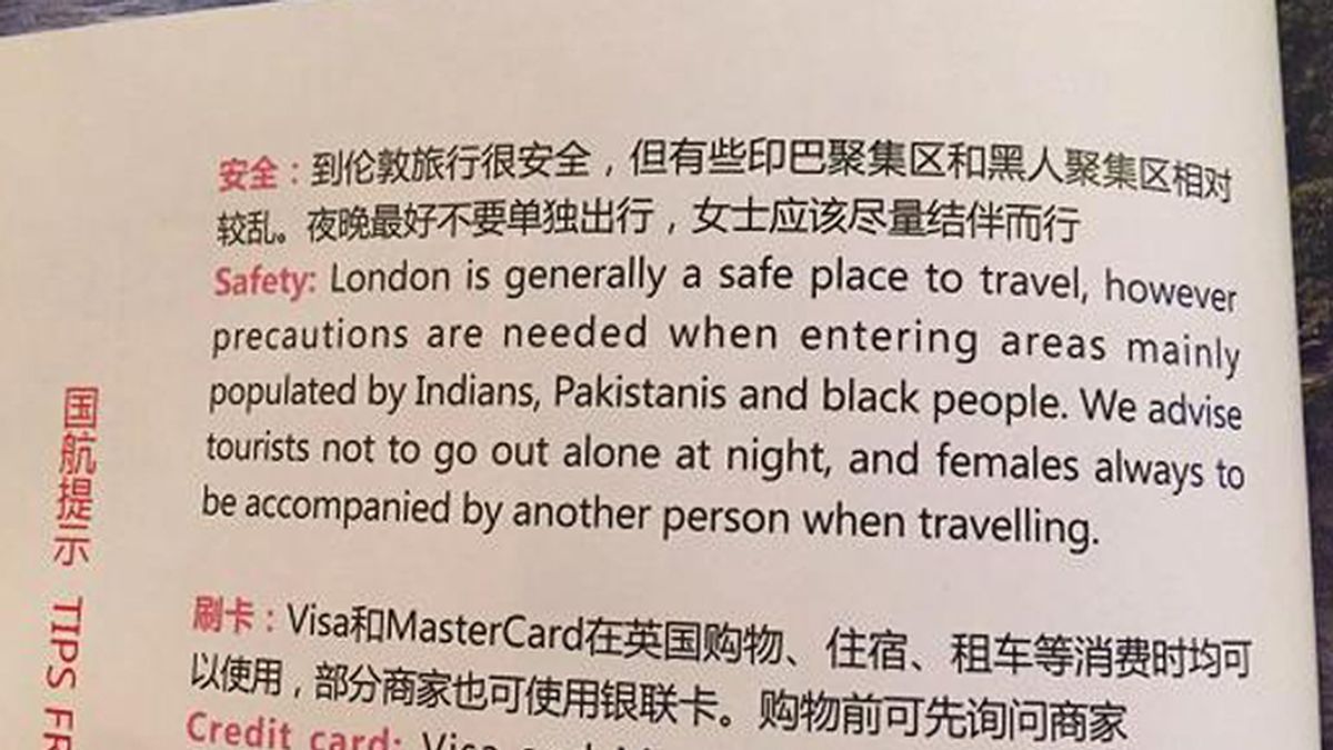 Los insólitos consejos racistas de Air China para visitar Londres
