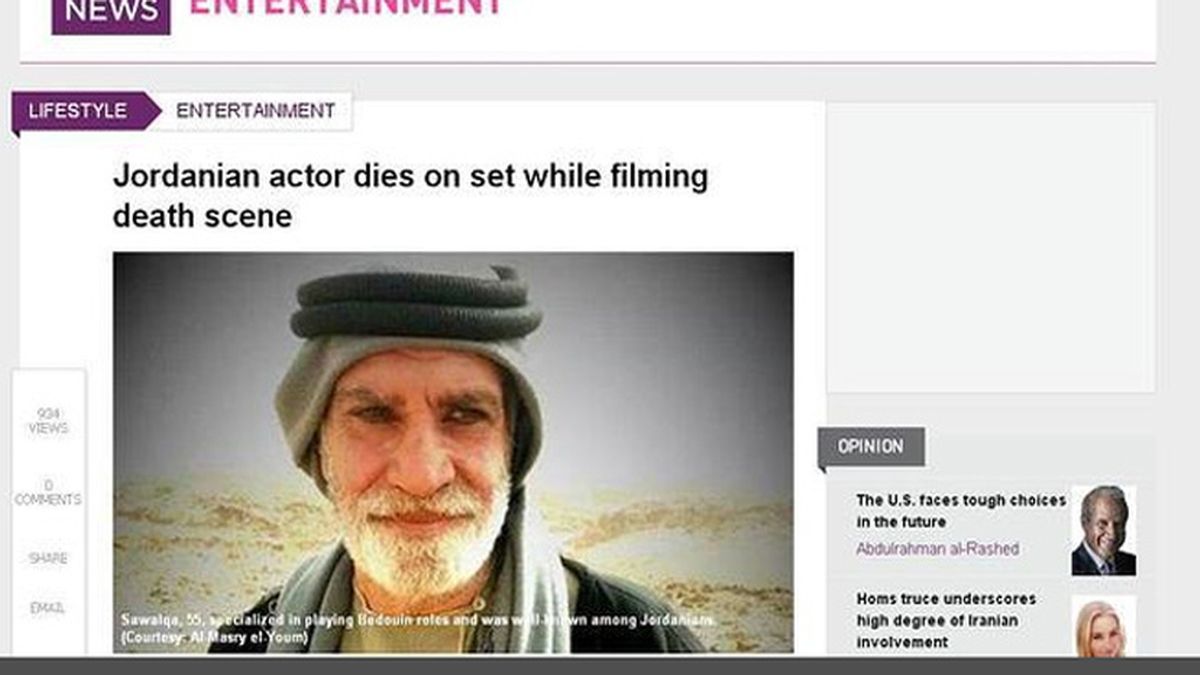Fallece un actor jordano durante el rodaje de una escena en la que debía morir