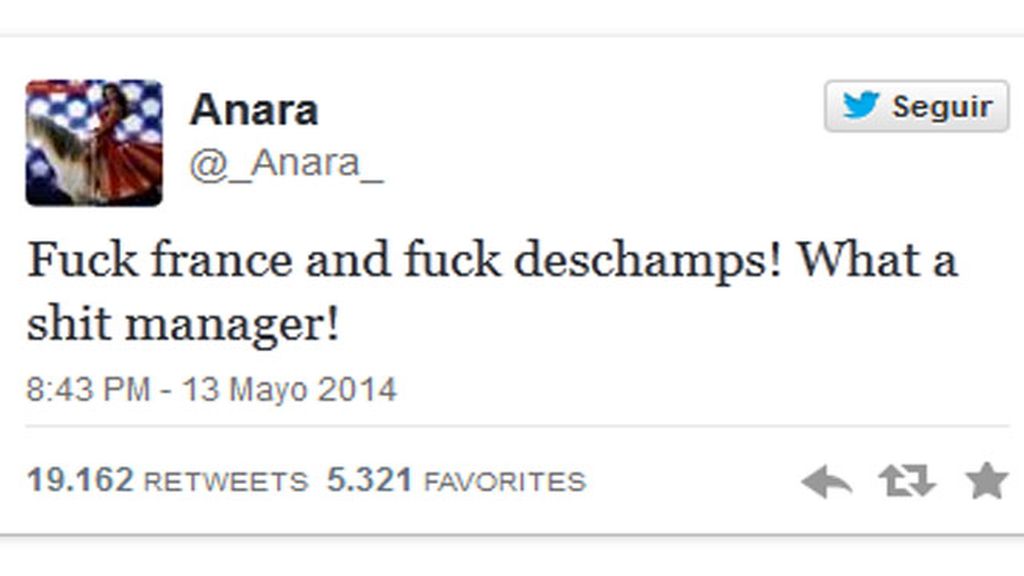 La novia del francés Samir Nasri arremete en Twitter contra Deschamps