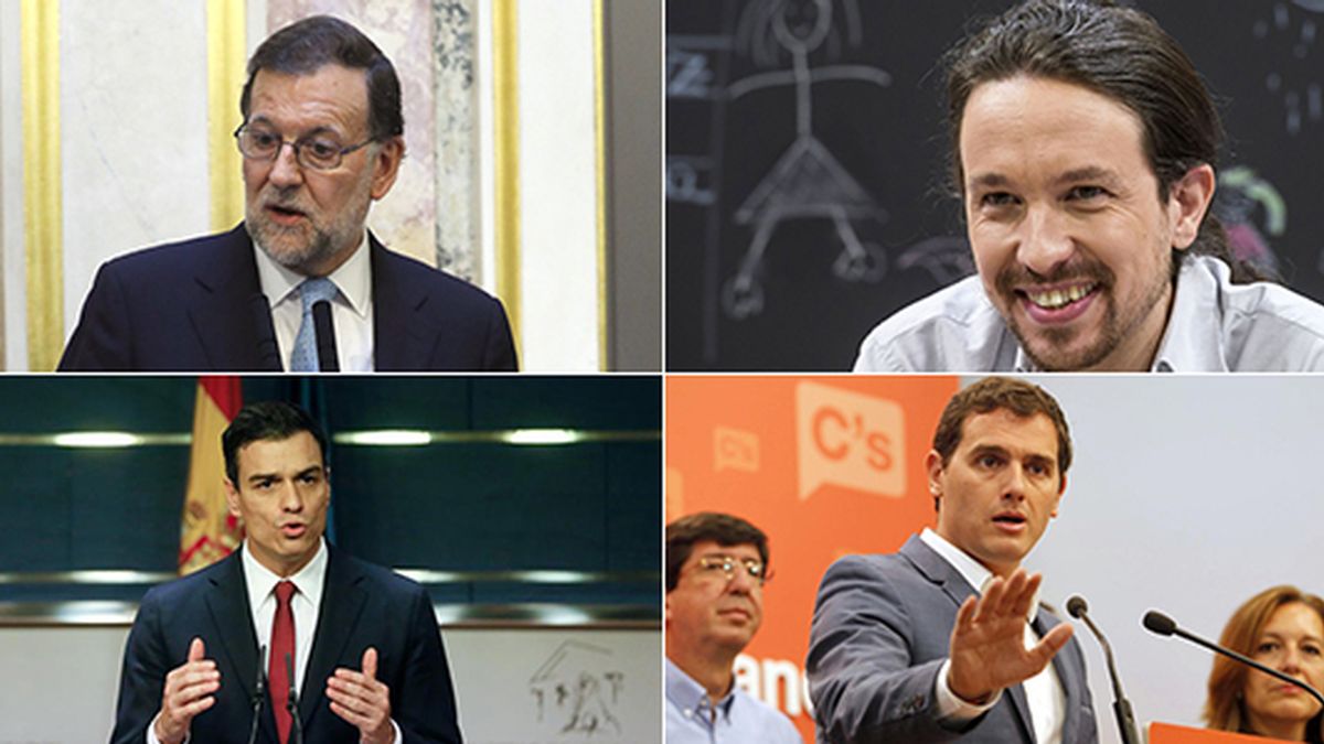 Líderes políticos: Mariano Rajoy, Pablo Iglesias, Pedro Sánchez y Albert Rivera