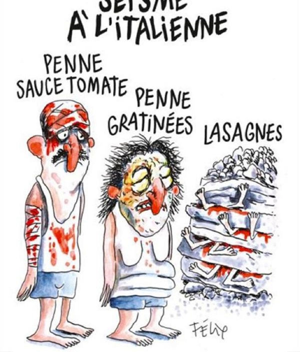 La dura viñeta de Charlie Hedbo sobre el terremoto de Italia