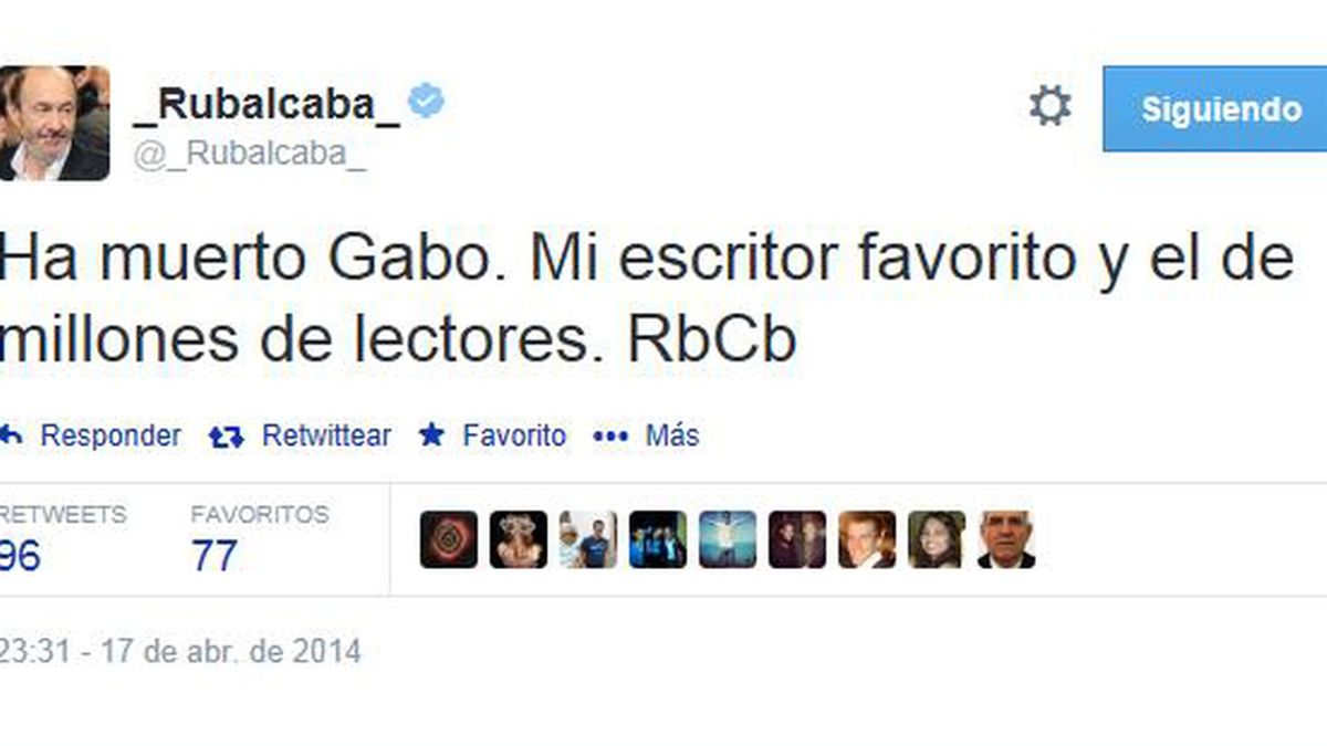 Rubalcaba lamenta a través de Twitter la muerte de García Márquez