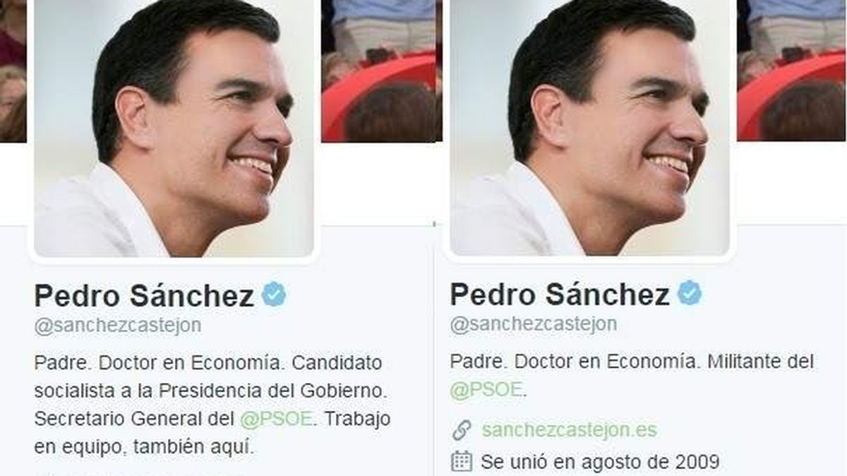 El cambio en el perfil de Twitter de Pedro Sánchez