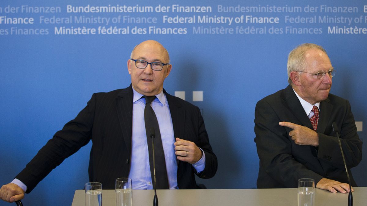 Michel Sapin y Wolfgang Schaeuble, ministros de Finanzas de Francia y Alemania