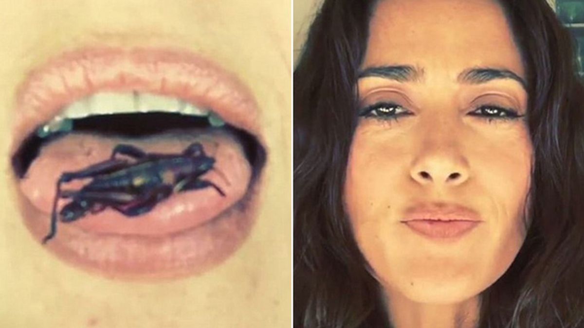 Salma Hayek se come un grillo y lo publica en Instagram Salma Hayek se come un grillo y lo publica en Instagram