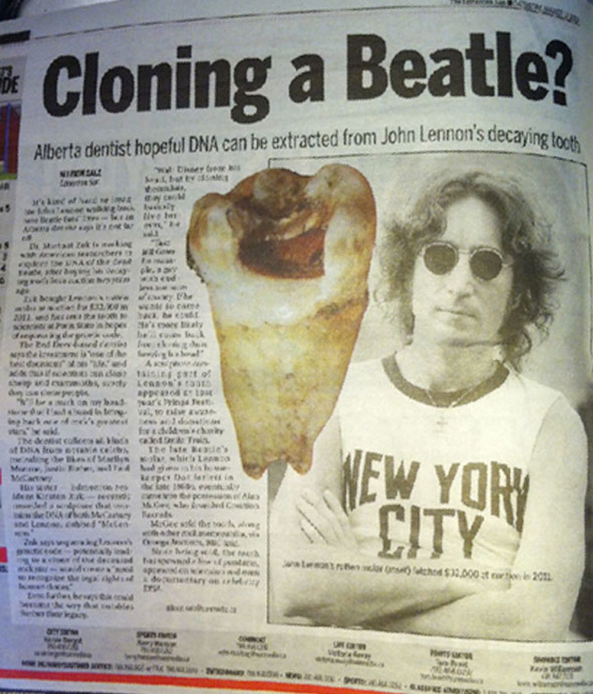 John Lennon,diente,clonar,clonación,dentista canadiense,Michael Zuk