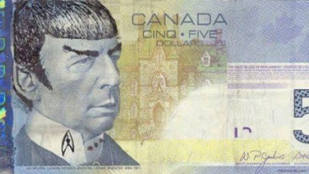 Homenaje a Mr. Spock en los billetes de cinco dólares canadienses