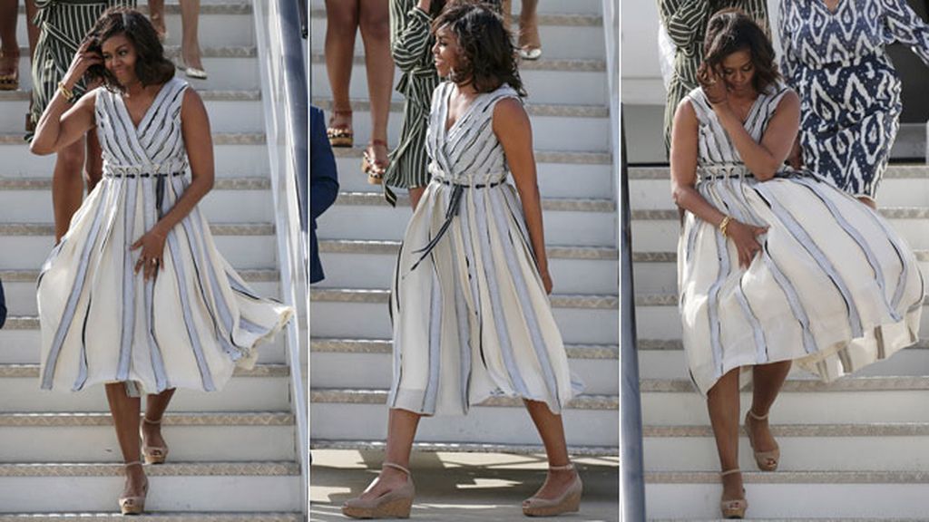Michelle, Malia, Sasha y Marian en la base de Torrejón de Ardoz