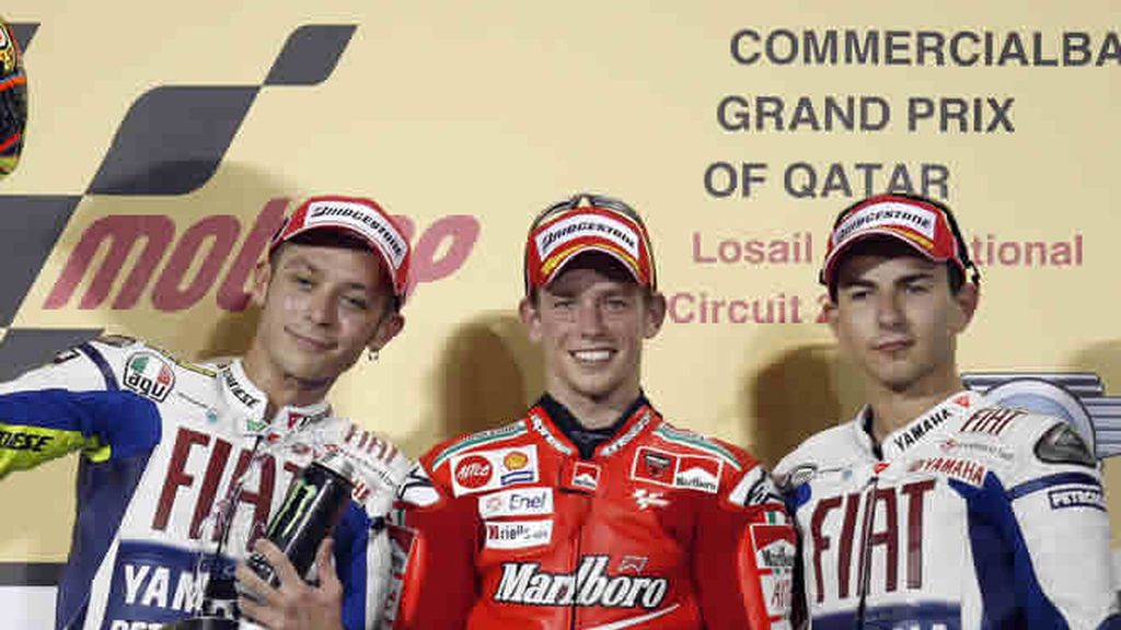 Jorge Lorenzo comparte podio con Stoner y Rossi en Qatar Jorge Lorenzo comparte podio con Stoner y Rossi en Qatar