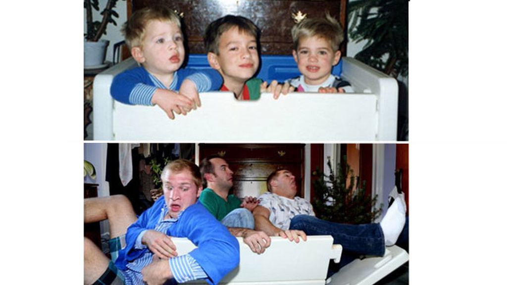 Tres hermanos recrean las fotos de su infancia para su madre