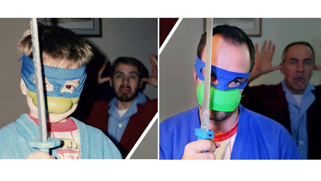 Tres hermanos recrean las fotos de su infancia para su madre