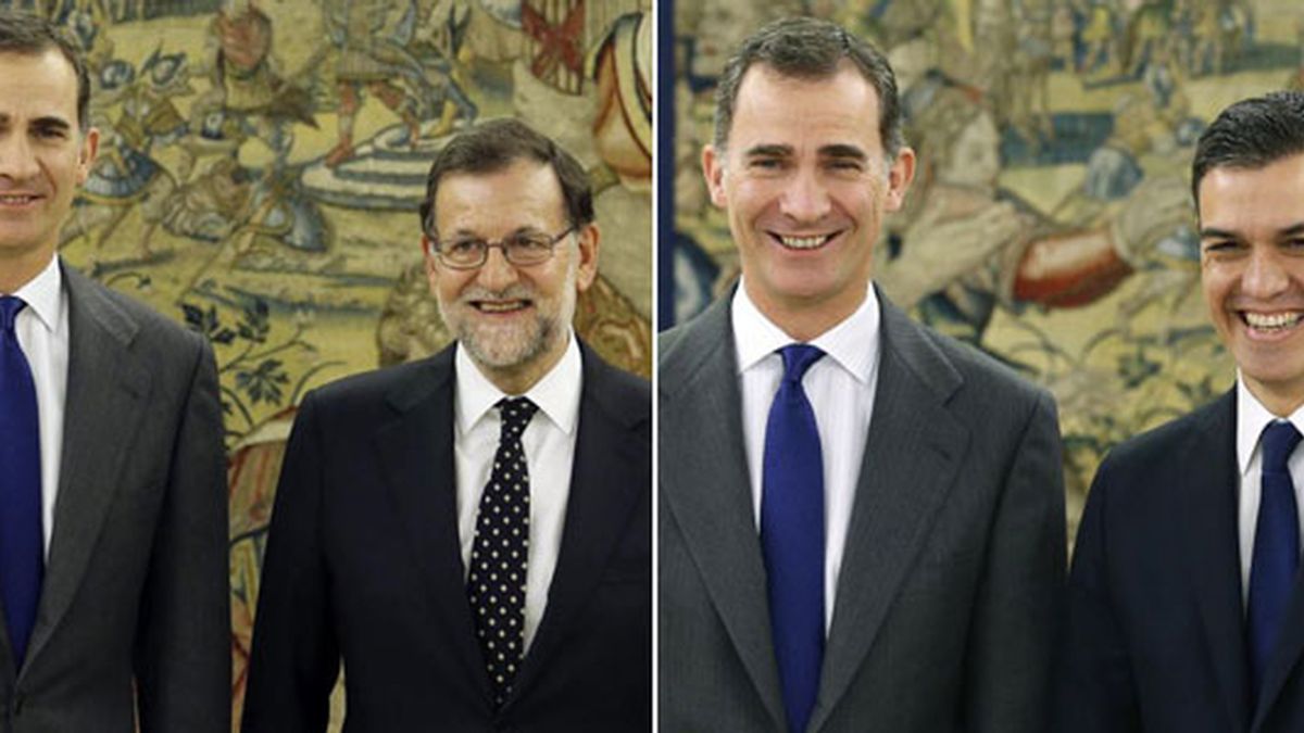 Mariano Rajoy y Pedro Sánchez con el Rey