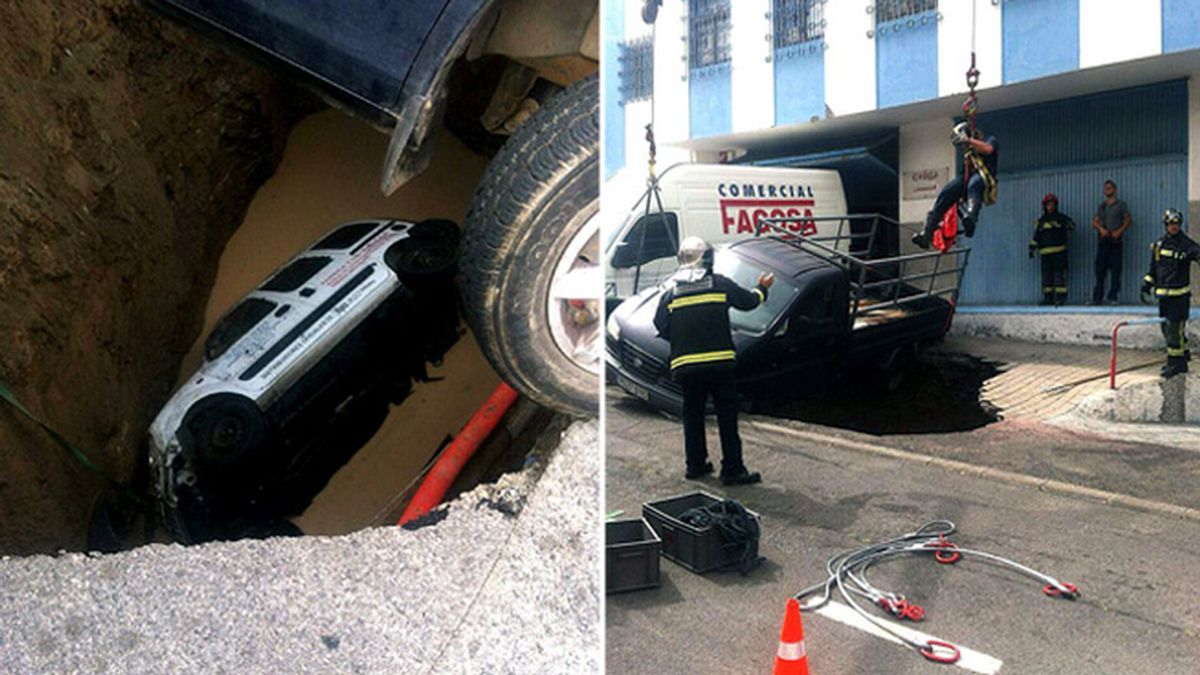 Un hombre herido grave tras caer su coche a un socavón en Las Palmas
