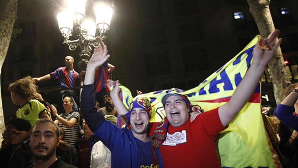 Los culés celebran la victoria del Barça