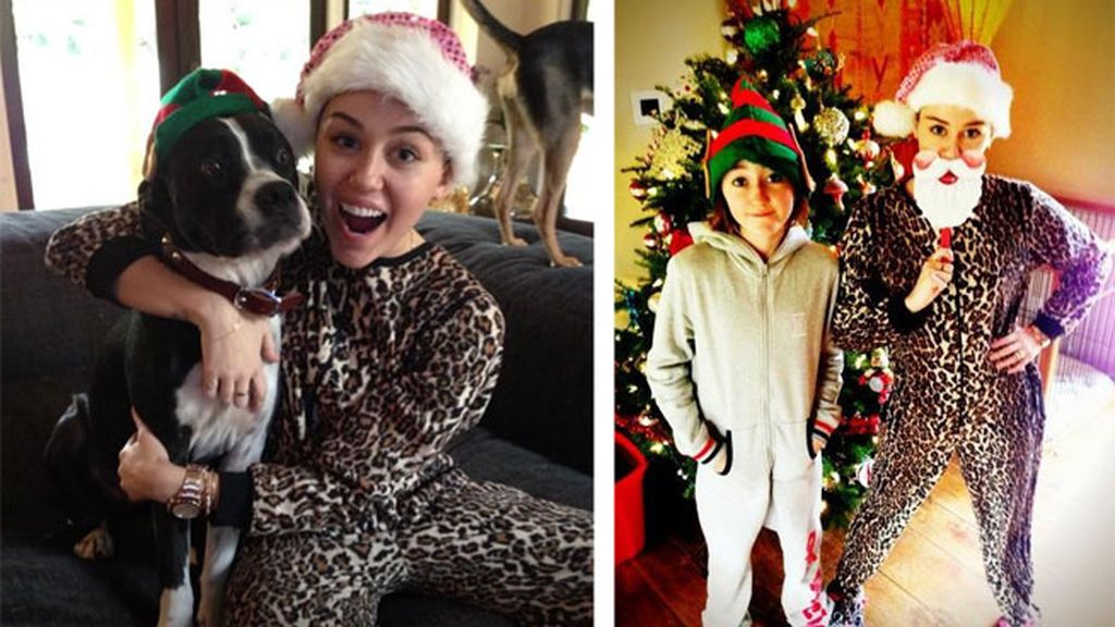 Miley Cyrus, en pijama con su hermana pequeña