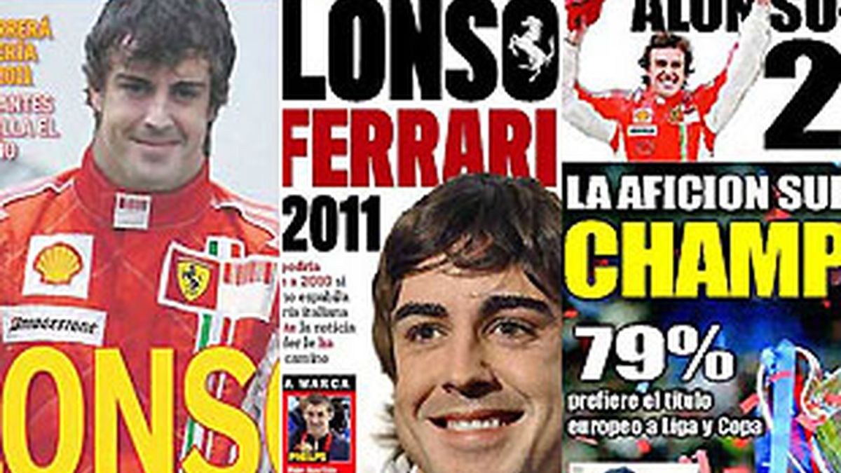 La noticia fue portada en la prensa deportiva española. Incluso algunos medios, como 'AS', se atrevieron a vestir a Alonso de rojo. FOTOS: Archivo.