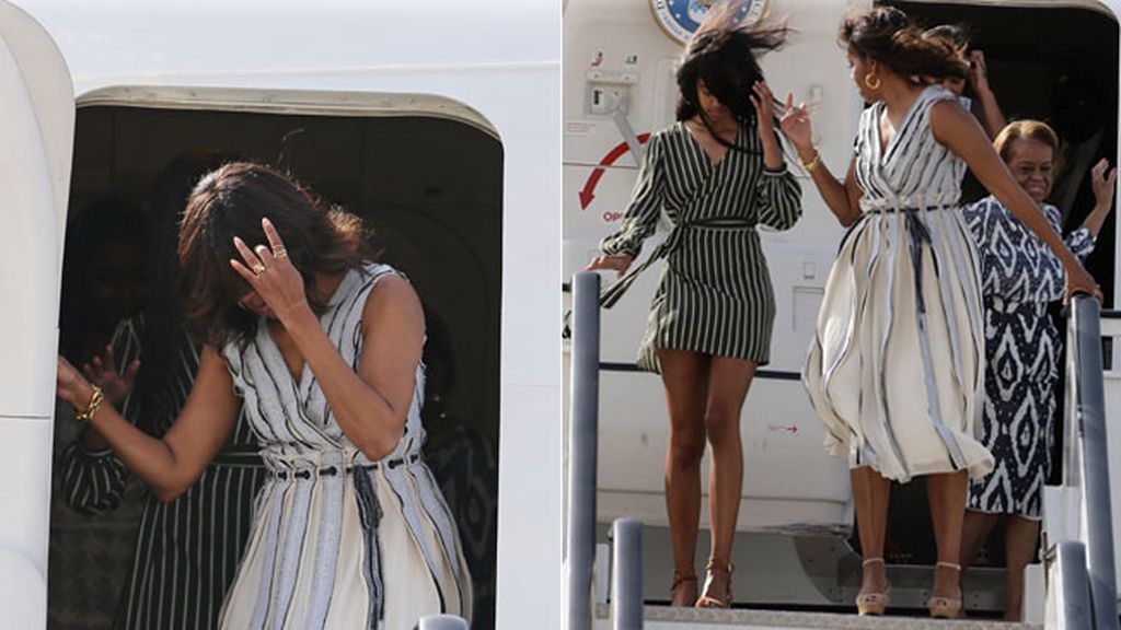 Michelle, Malia, Sasha y Marian en la base de Torrejón de Ardoz